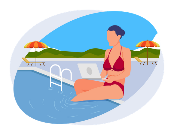 Business woman working on vacation  Illustration