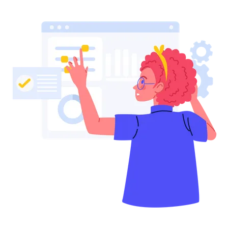 Business woman working on web data management  Illustration