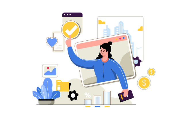 Business woman working online  Illustration