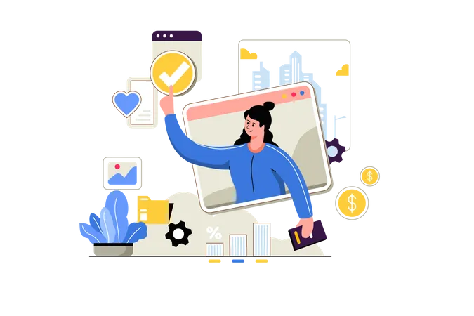 Business woman working online  Illustration
