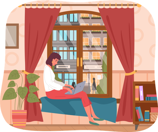 Business woman working remotely at home  Illustration