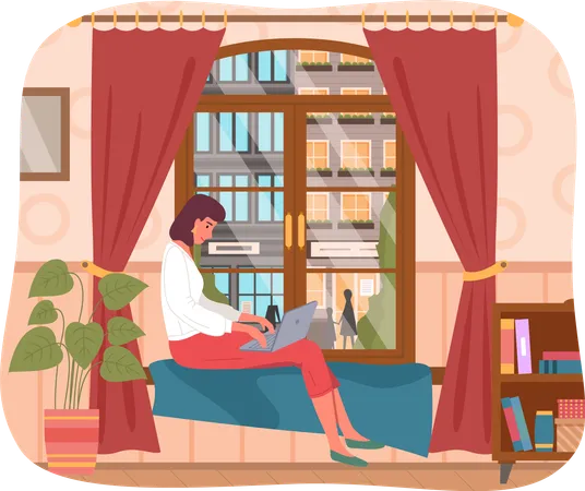 Business woman working remotely at home  Illustration