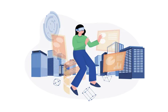 Business woman working using Metaverse Technology  Illustration