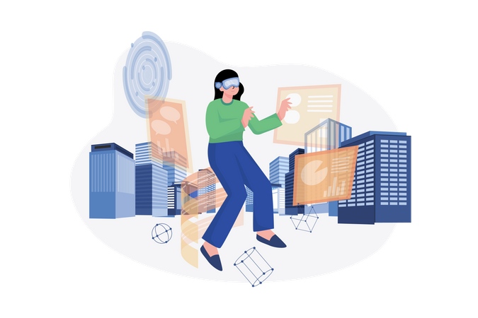 Business woman working using Metaverse Technology  Illustration