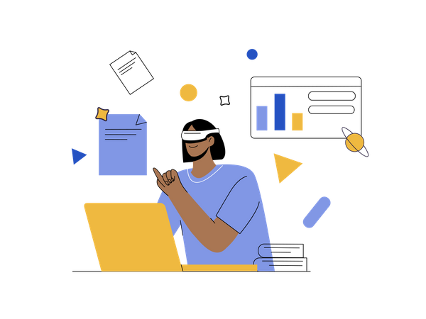 Business woman working using VR tech  Illustration