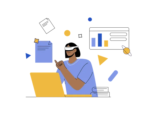 Business woman working using VR tech  Illustration