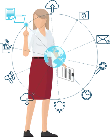 Business woman Working with Global Network  Illustration