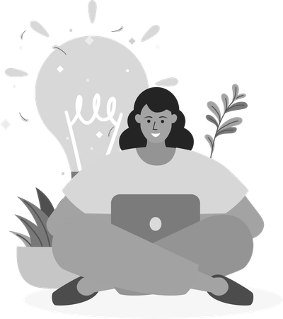 Business Woman Working With Laptop  Illustration