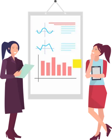Business women analyzing business report  イラスト
