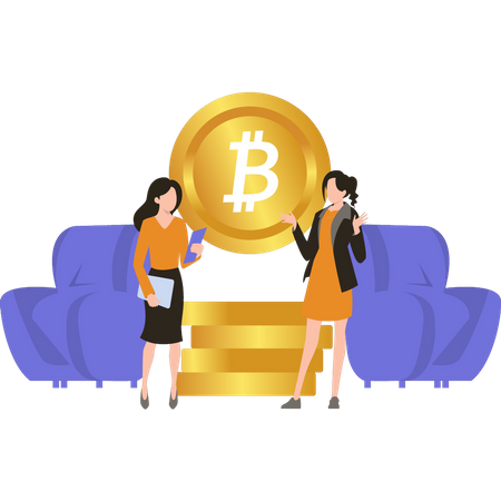 Business women discussing about bitcoin Illustration