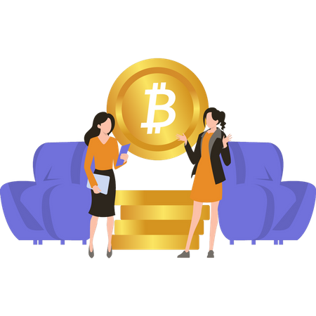 Business women discussing about bitcoin  Illustration