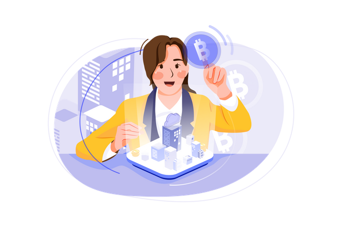 Business women investing in Bitcoin Cryptocurrency  Illustration