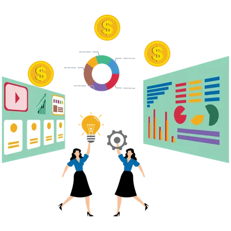 Business women working together on business startup  Illustration