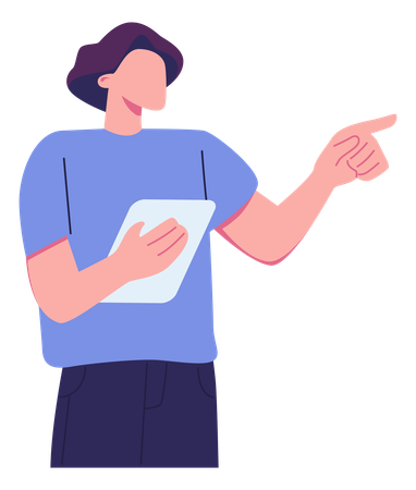 Business worker holding tablet and pointing something  Illustration