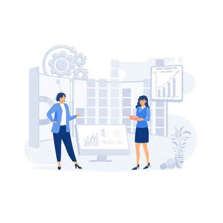 Business workers discussing on analysis graph  Illustration