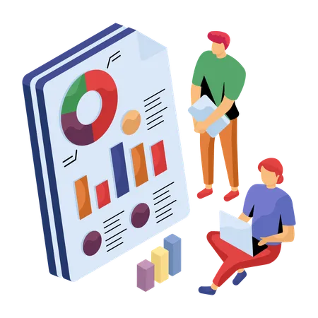 Business workers doing business data analytics  Illustration