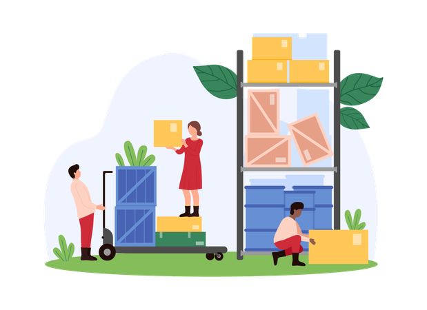 Business workers working in factory warehouse  Illustration