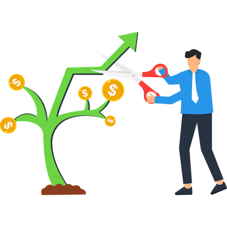 Business working on financial cut down  Illustration