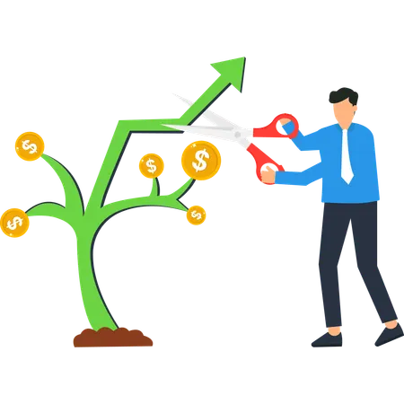 Business working on financial cut down  Illustration