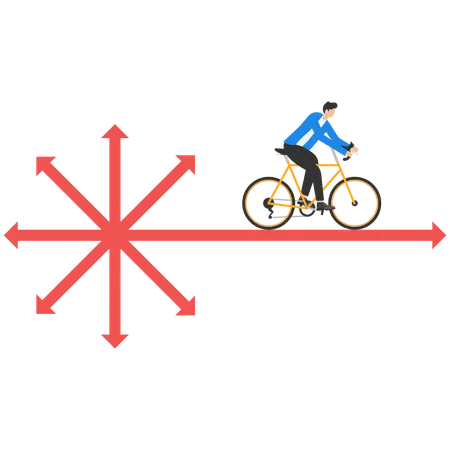 Businessma avec vélo voyageant dans le sens prioritaire  Illustration