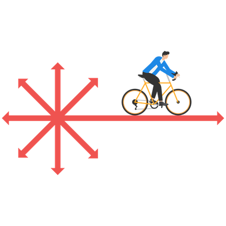 Businessma with Bicycle Traveling in priority direction  Illustration