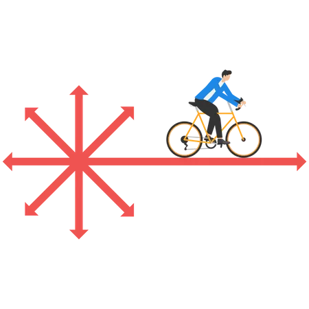 Businessma with Bicycle Traveling in priority direction  Illustration