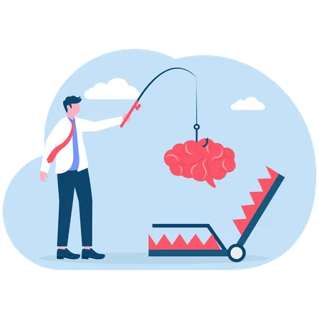 Businessman accessing brain in bear trap  Illustration