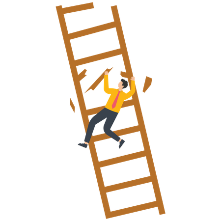 Businessman accidentally fell from the broken ladder  Illustration