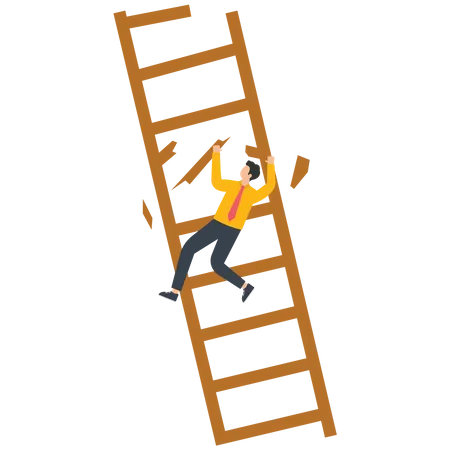 Businessman accidentally fell from the broken ladder  Illustration