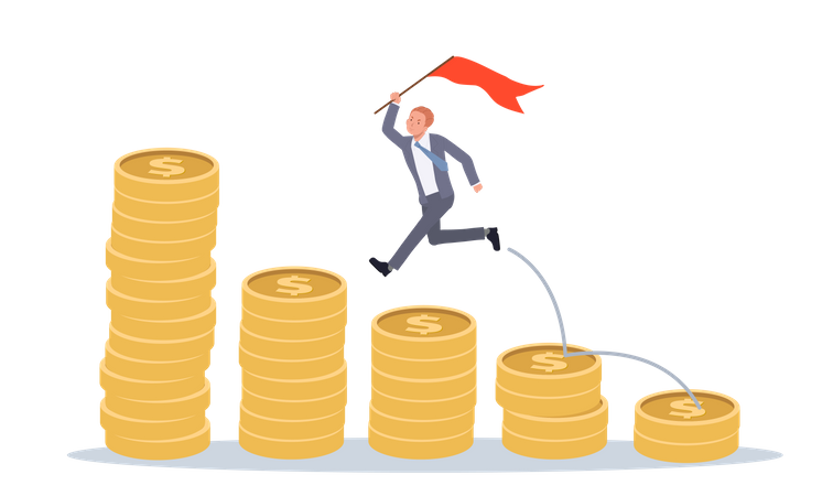 Businessman achieve financial freedom step by step  Illustration