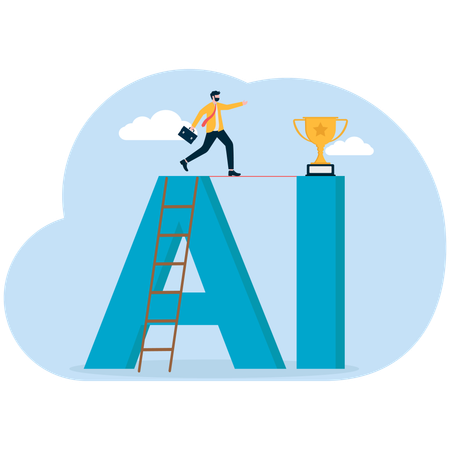 Businessman achieves AI goals  Illustration