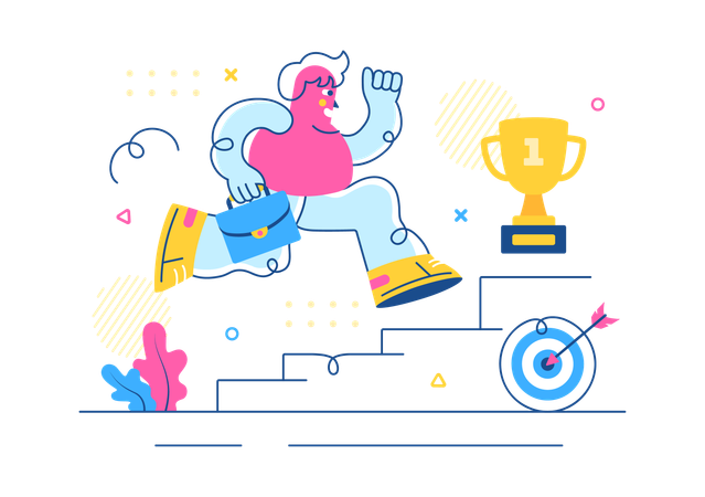 Businessman achieves Business Challenge  Illustration