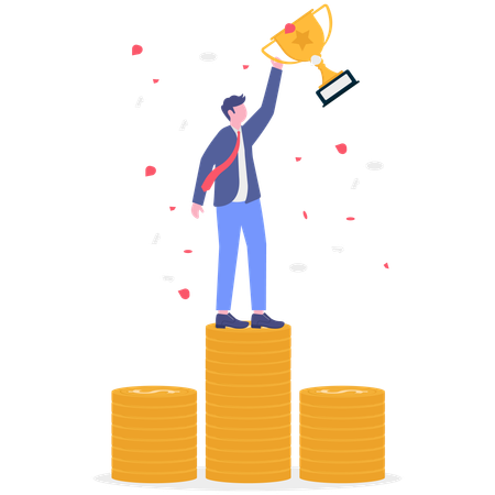 Businessman achieves business trophy  Illustration