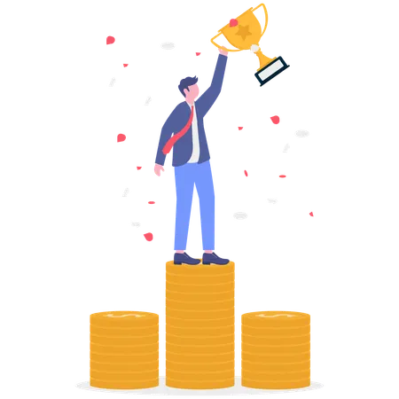 Businessman achieves business trophy  Illustration
