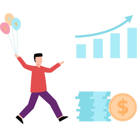 Businessman achieves money target  Illustration