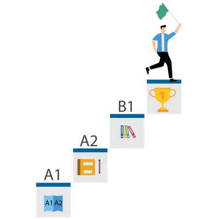 ビジネス目標を達成するビジネスマン  イラスト