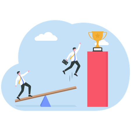 Businessman achieving business trophy  Illustration