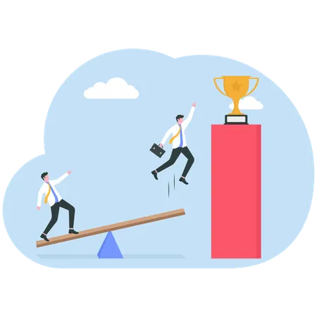 Businessman achieving business trophy  Illustration