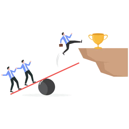 Businessman achieving business trophy  Illustration