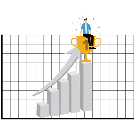 Businessman achieving business trophy  Illustration