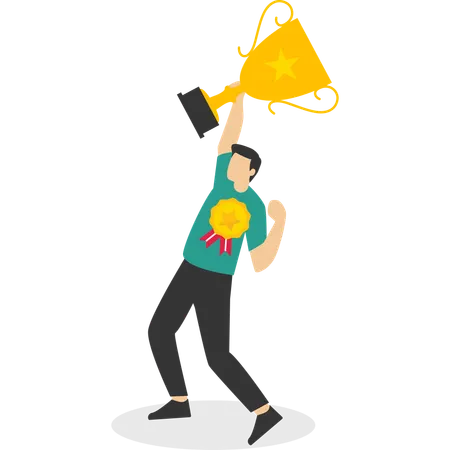 Businessman achieving business trophy  Illustration