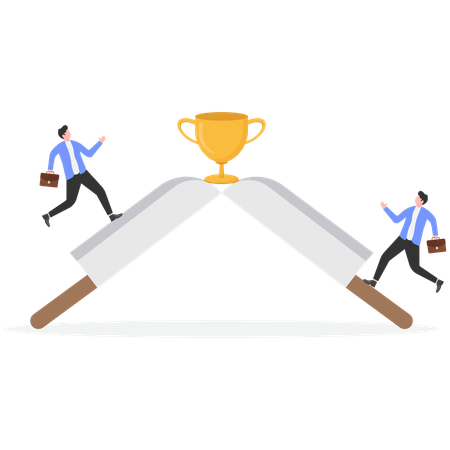 Businessman achieving business trophy  Illustration