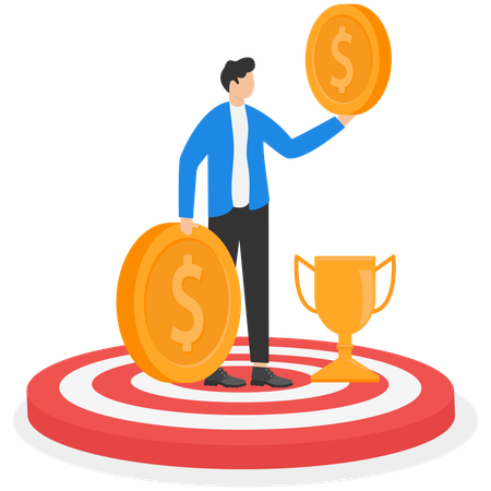 Businessman achieving business trophy  Illustration