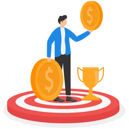 Businessman achieving business trophy  Illustration
