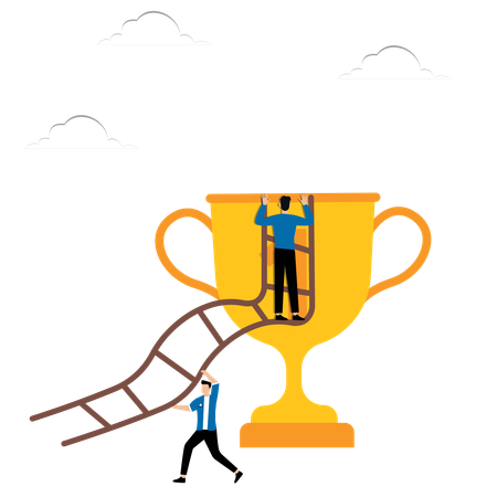 Businessman Achieving Business Trophy  Illustration