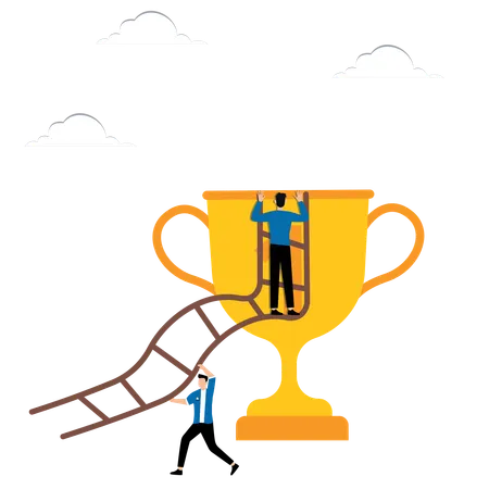 Businessman Achieving Business Trophy  Illustration