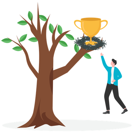 Businessman achieving business trophy  Illustration