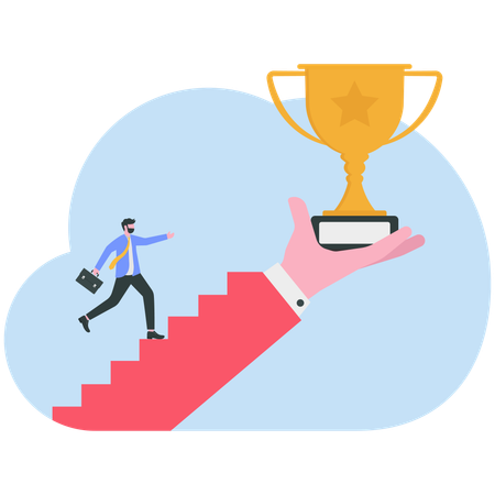 Businessman achieving business trophy  Illustration