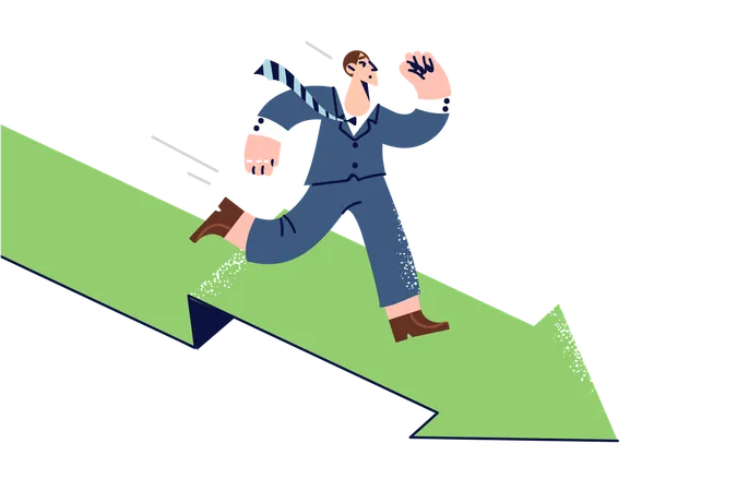 Purposeful Man Runs Forward Along Arrow Path Trying To Achieve Goals And Advance Career Ladder Ambitious Guy Strives To Achieve Success And Become Best Thanks To Work Speed And Professionalism Illustration