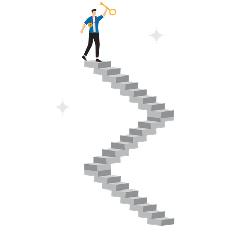 Businessman achieving success after climbing stairs  Illustration